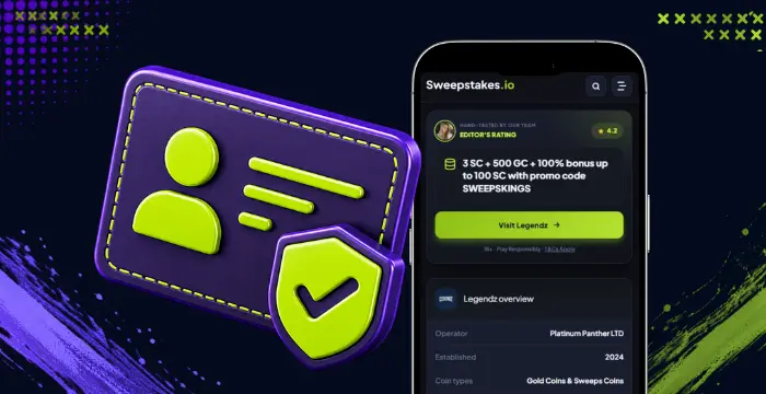 Sweepstakes.io casino review interface showing ratings and bonus offers