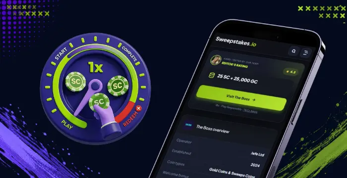 1x playthrough requirement for Sweeps Coins before redemption at The Boss casino