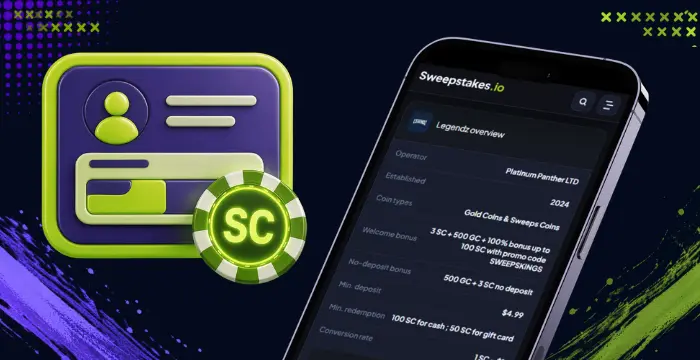 Legendz redemption request with account details and Sweeps Coin