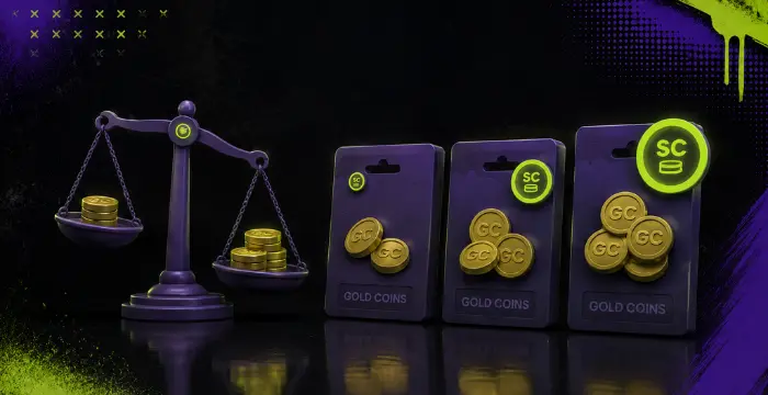Gold Coin packages with Sweeps Coin rewards and balance scale