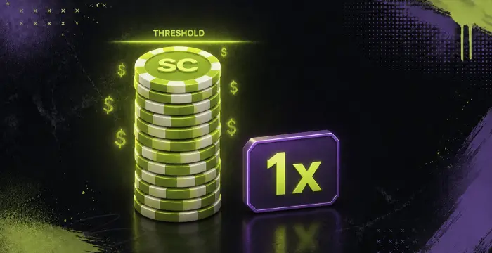 Stack of glowing SC chips labeled Threshold with dollar signs next to 1x badge