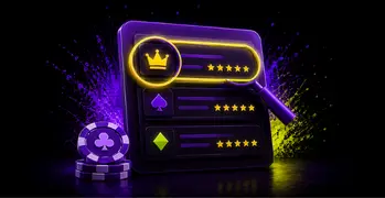 Casino comparison list with ratings, crown icon and poker chips