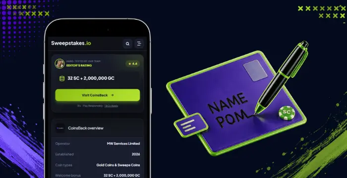 Sweepstakes mail-in card with name and POM details for free Sweeps Coins