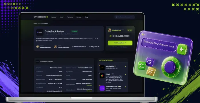 Generate a sweepstakes request code for CoinsBack mail-in entry