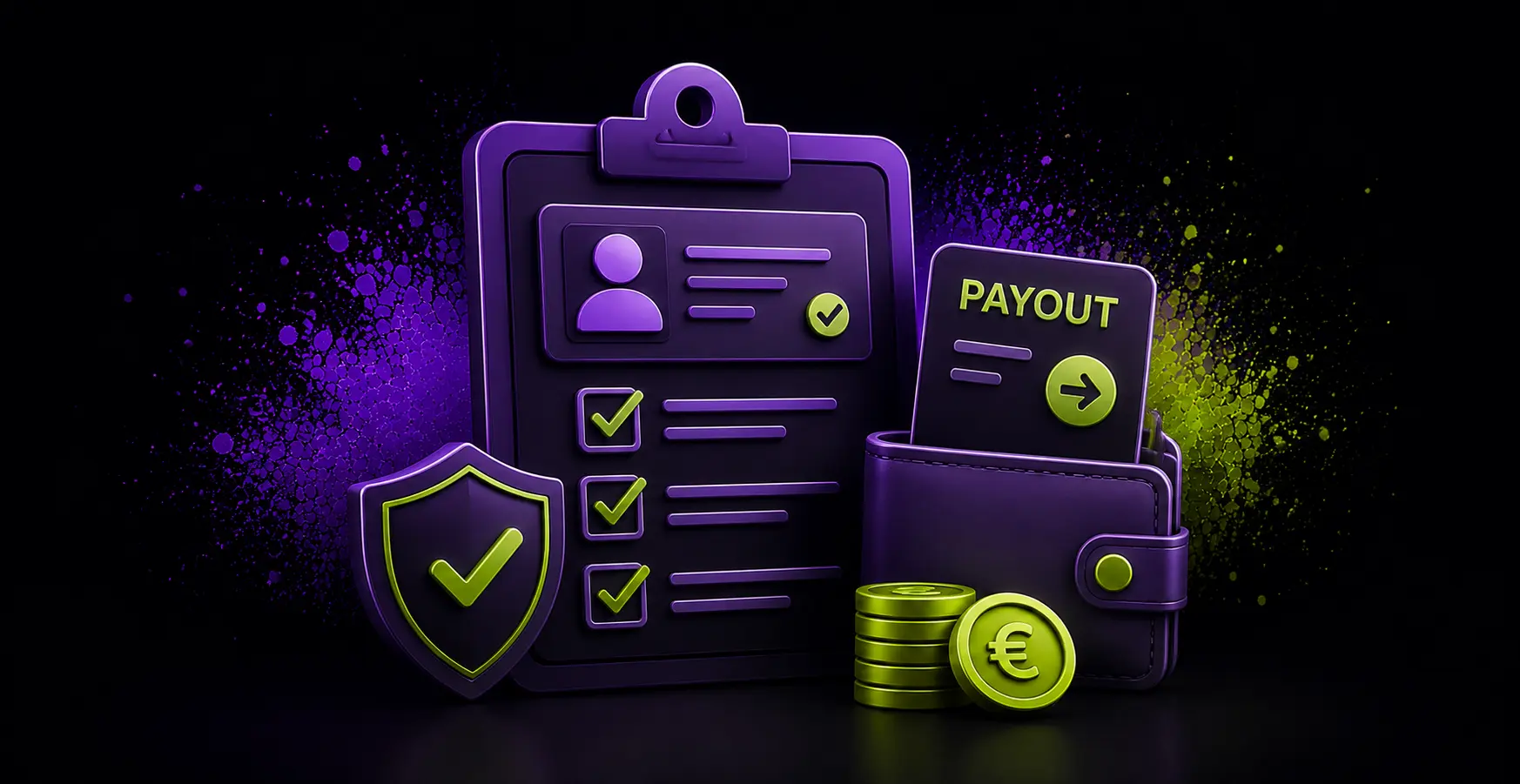 KYC verification checklist with secure payout wallet and euro coins