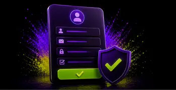 Secure account creation form with profile fields and verification shield