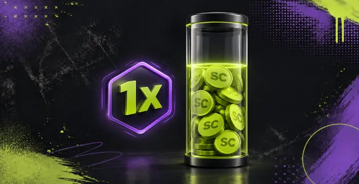 Sweepstakes Coins with 1x playthrough requirement