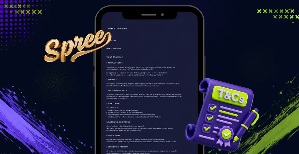 Spree terms and conditions screen on phone with T&Cs icon.