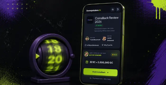 CoinsBack sweepstakes casino review with age verification and bonus details