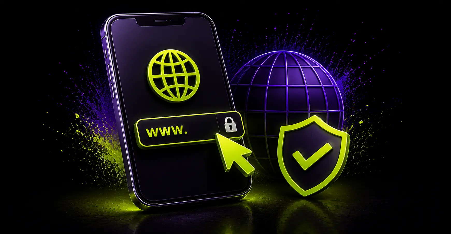 Secure sweepstakes site access with mobile browser, globe and protection shield