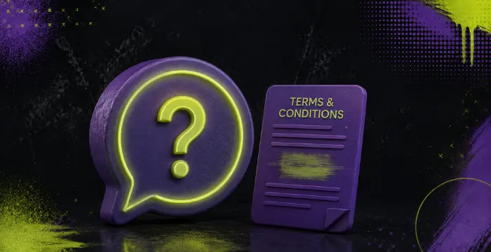 Sweepstakes casino terms and conditions with question mark icon