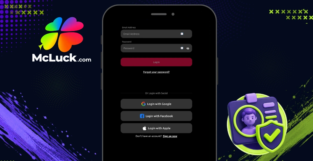 McLuck login screen on mobile with verified account icon.