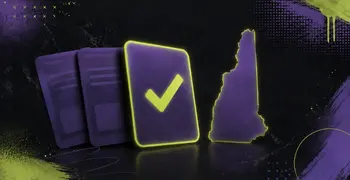Purple cards with yellow checkmark beside New Hampshire state outline
