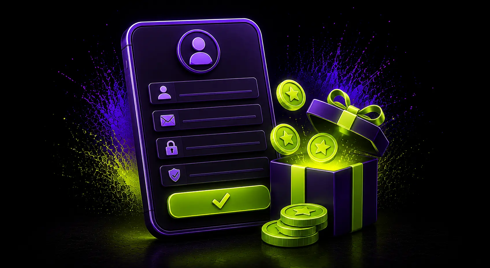 Sweepstakes registration form with free coin bonus gift and reward coins