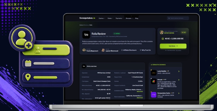 Laptop showing Rolla Review with user registration form icons