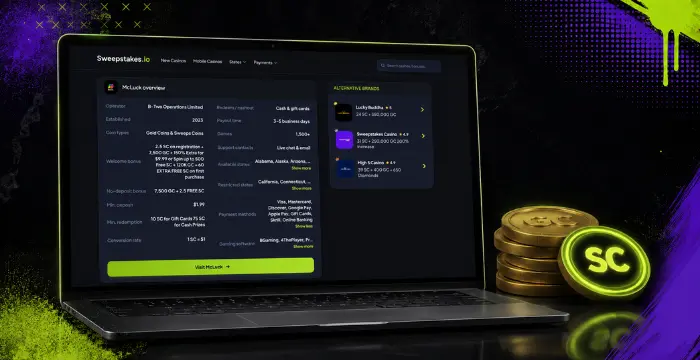 McLuck casino review with Gold Coins, Sweeps Coins and casino details