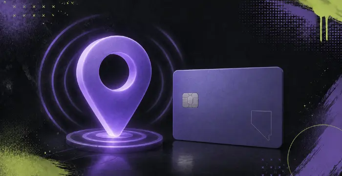 Visa card with location pin for sweepstakes casino availability
