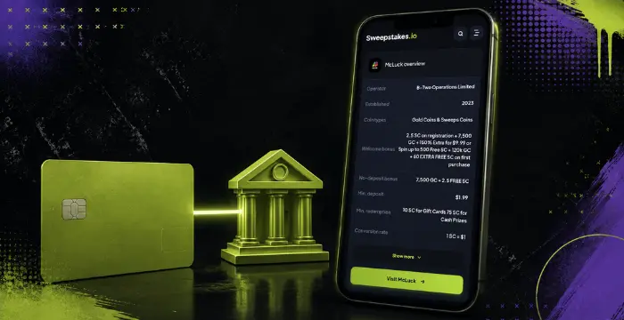 Visa card and bank payment option for McLuck sweepstakes casino