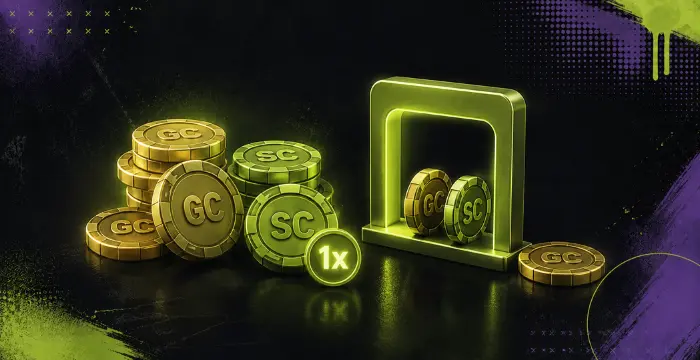 Gold Coins and Sweeps Coins with 1x playthrough requirement