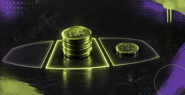 Baccarat table with Sweeps Coin stacks representing different bet amounts