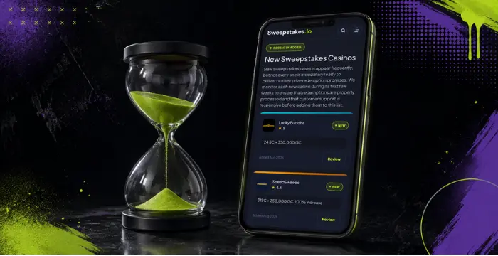 New sweepstakes casinos with hourglass showing processing time