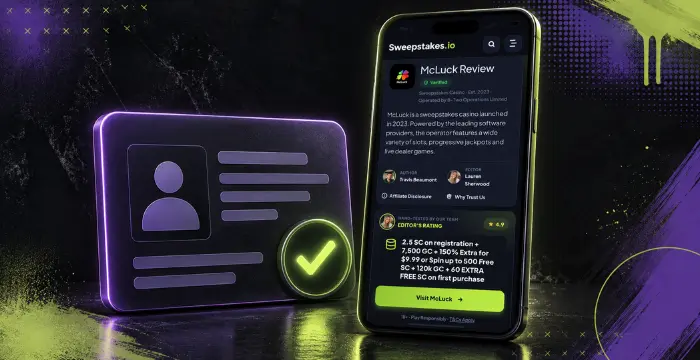 Phone showing McLuck Review next to verified purple ID card