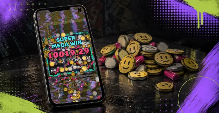 Chaos Crew slot game showing Super Mega Win bonus on mobile screen