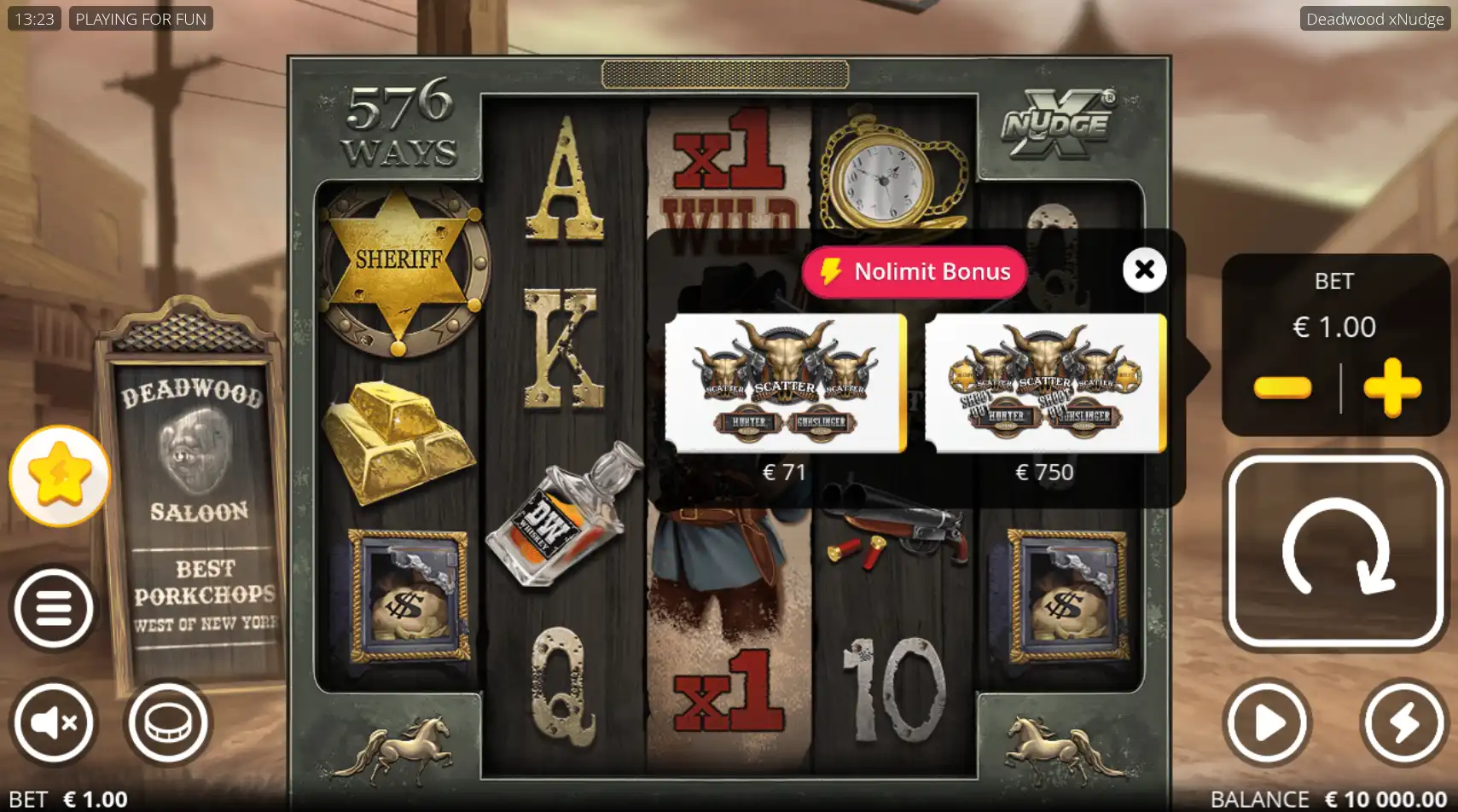 Deadwood slot reels with Nolimit Bonus buy options displayed