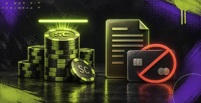 Sweeps Coins stacks beside payment terms and a restricted credit card icon