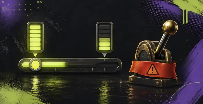 RTP comparison meter with performance levels and responsible gaming risk warning