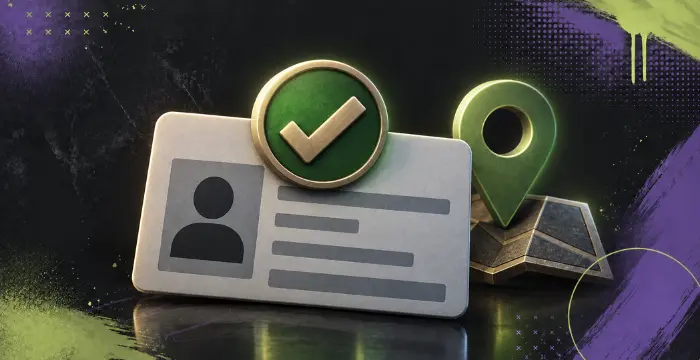 Verified ID card with location pin and map for account and location verification