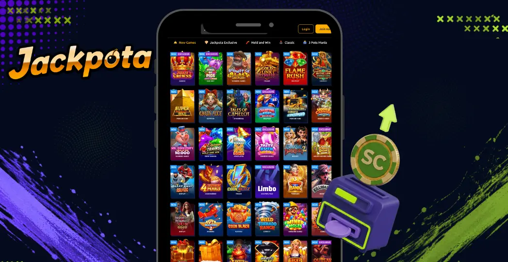Jackpota mobile game library with SC coin dispenser.