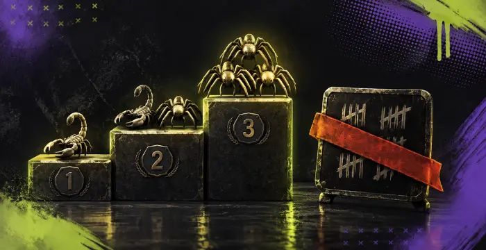 Mental slot feature levels with scorpions, spiders, and tally-mark progress board