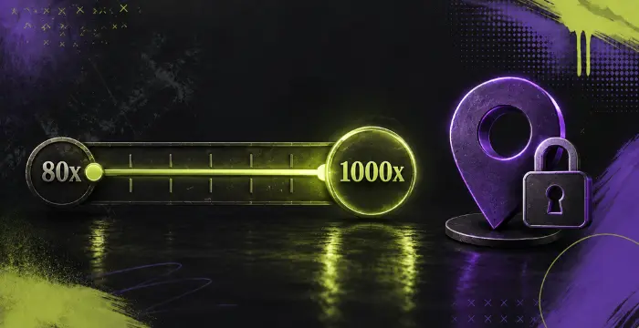 Mental slot multiplier meter from 80x to 1000x with locked location icon