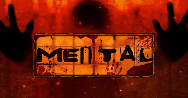Mental slot game logo with dark horror themed background
