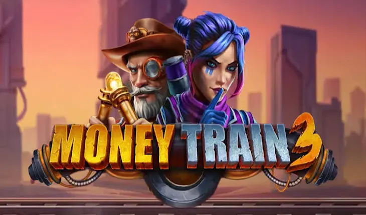 Money Train 3 slot game logo with futuristic western characters