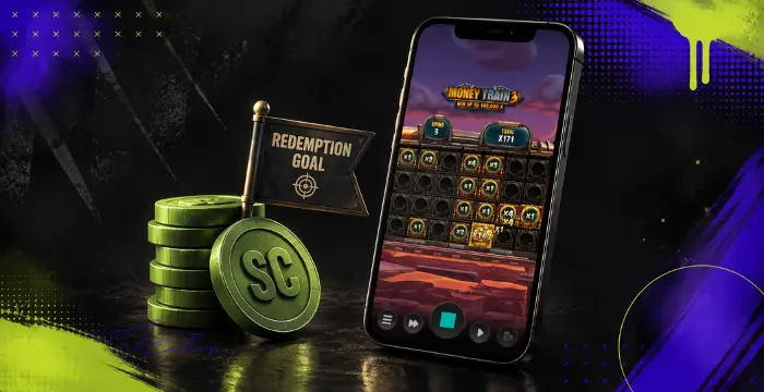 Money Train 3 bonus game on mobile with Sweeps Coins and redemption goal