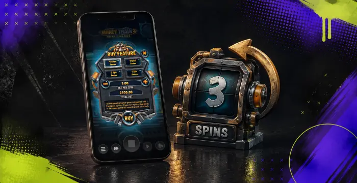 Money Train 3 mobile slot gameplay with bonus spins counter feature