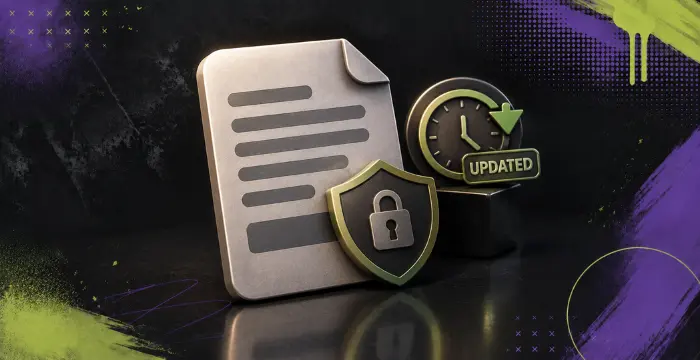 Secure document with lock shield and updated status icon