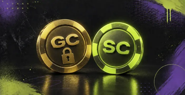 Gold Coin and Sweeps Coin with secure lock symbol
