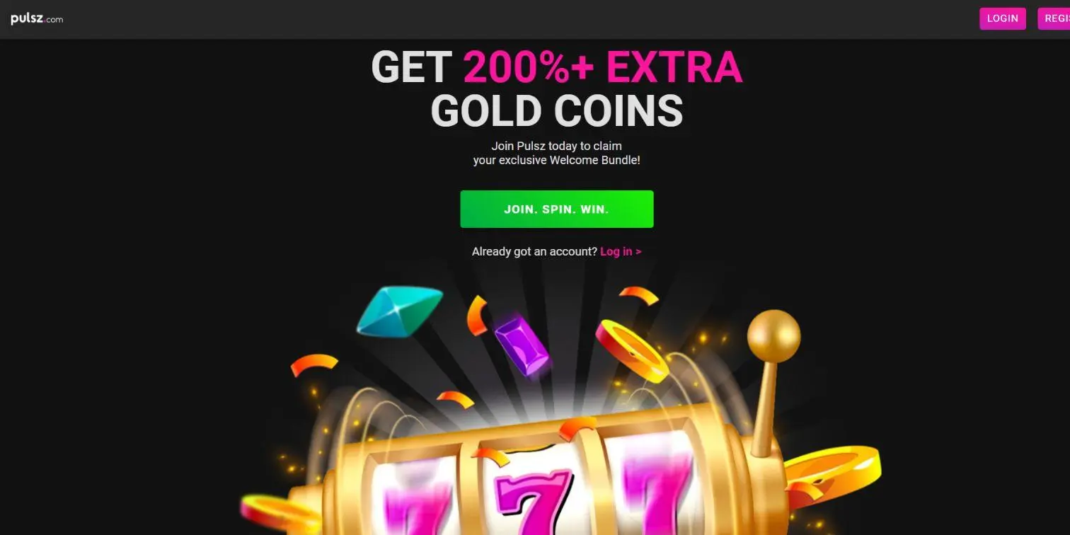 Pulsz sweepstakes casino welcome bundle with gold coins and signup offer.