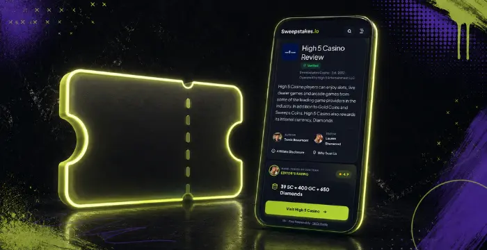 High 5 Casino referral bonus with promotional ticket and casino review