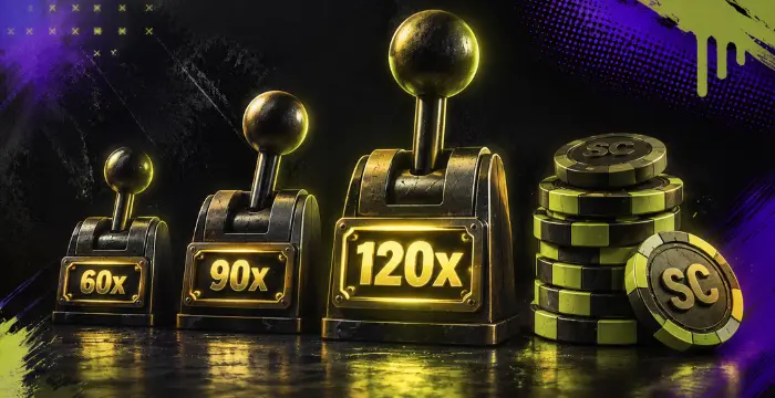 Three levers showing 60x 90x 120x multipliers next to SC chips