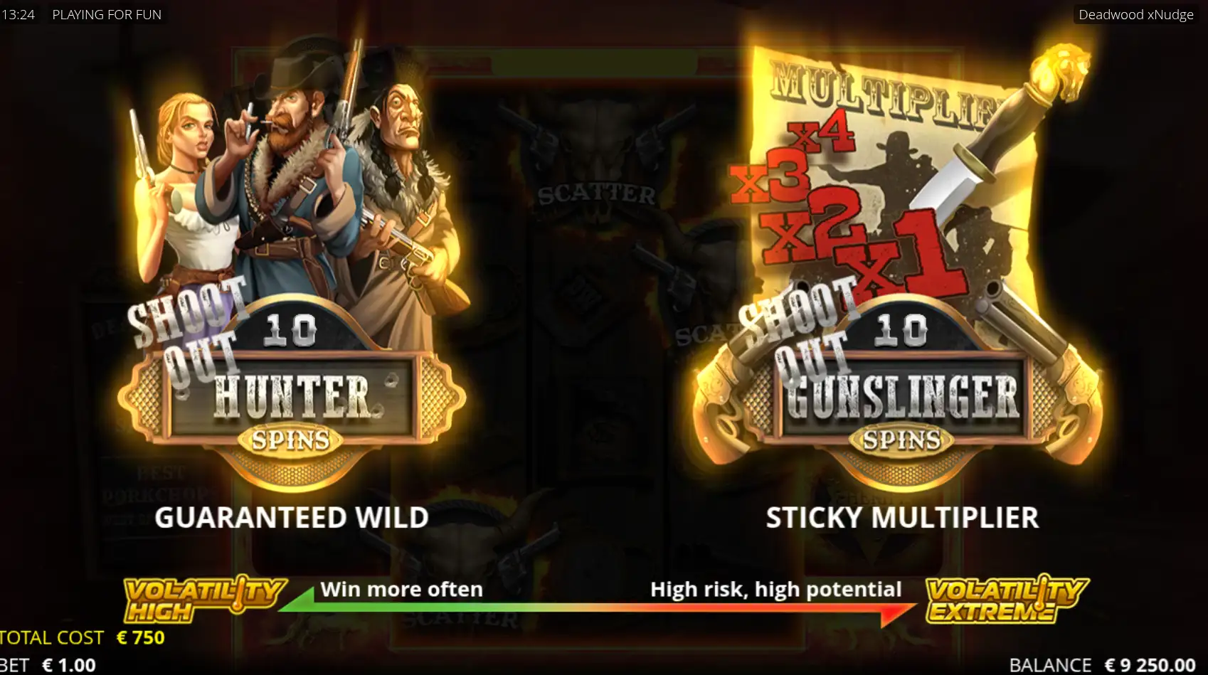 Deadwood bonus choice between Hunter and Gunslinger spins