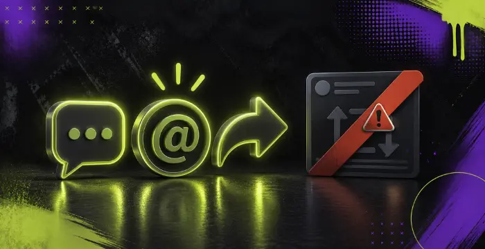 Chat and email icons with arrow beside blocked page warning