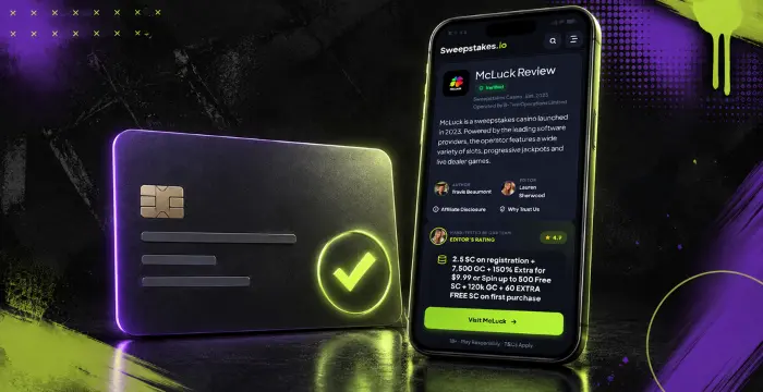 Phone displaying McLuck Review next to verified prepaid card