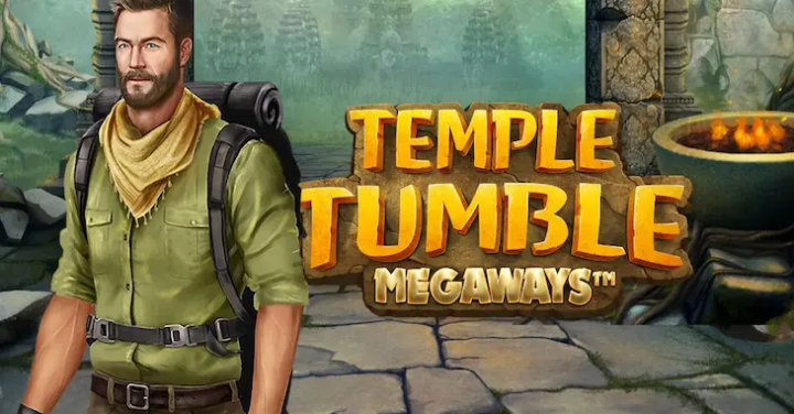 Temple Tumble Megaways slot game logo with jungle adventure theme