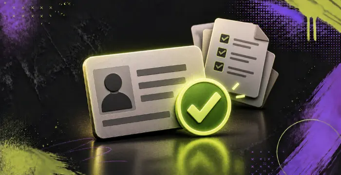 Approved identity verification card and completed checklist for Sweeps Coin redemption requirements.