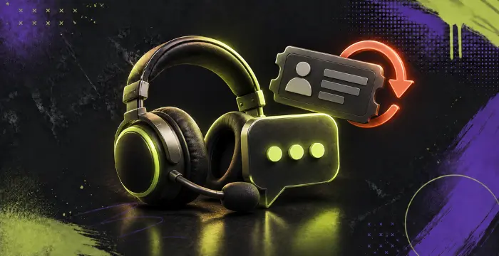 Customer support headset with chat message and account update icon